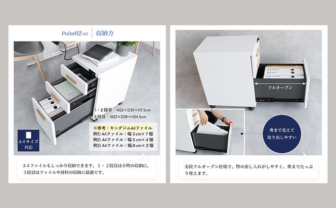 デスクワゴン 鍵付き キャスター付き 3段 完成品 Desk Wagon ブラック スチール オールロック ブラック オフィス オフィスワゴン 収納 キャビネット 引き出し デスク下 机下 サイドデスク
