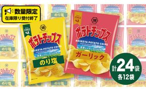 湖池屋 ポテトチップス 2種類アソート （のり塩・ガーリック）（各12袋・計24袋）  ポテチ お菓子 おかし 大量 スナック おつまみ ジャガイモ じゃがいも まとめ買い スナック菓子 数量限定 [DA044us]