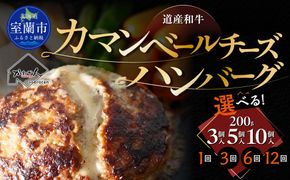 道産和牛カマンベールチーズハンバーグ（200g）選べる個数 3個 / 5個 / 10個 配送回数 1回 / 3回 / 6回 / 12回 MROA169ｰv