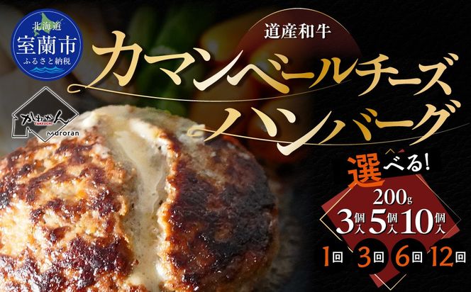 道産和牛カマンベールチーズハンバーグ（200g）選べる個数 3個 / 5個 / 10個 配送回数 1回 / 3回 / 6回 / 12回 MROA169ｰv