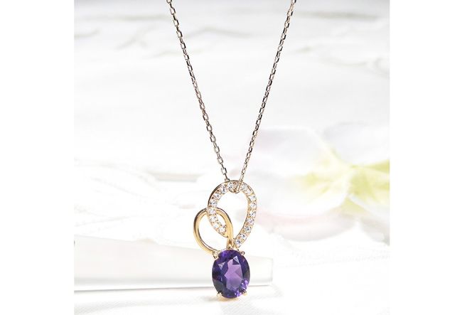 ペンダント ネックレス K18YG イエローゴールド 0.18ct ダイヤモンド アメジスト 大粒 オーバル 誕生石 華やか ハート 大ぶり 【f274-am-k18yg】 [株式会社オーダーメイドジュエリーメイ 山梨県 韮崎市 20745061]