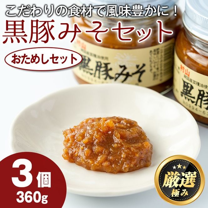 【0091312a】絶品！黒豚みそおためしセット(120g×3個) 味噌 調味料 黒豚味噌 豚味噌【村山製油】