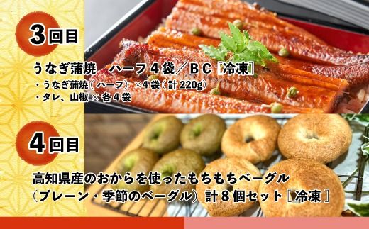 【5回定期便】四万十わくわく定期便5万円コース 定期便 5回 5万コース 魚介 魚 しらす シラス うなぎ ウナギ 鰻 豚肉 豚 ポーク 鶏肉 鶏 チキン パン 冷凍パン ベーグル ごちそう 贅沢 惣菜 おかず 高知 四万十 しまんと 39210-999-9008