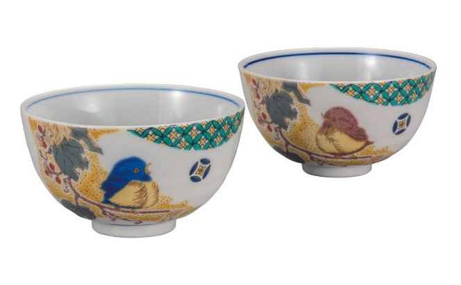 九谷焼　 組飯碗　小紋吉田屋雀　a02 食器 キッチン雑貨 キッチンアイテム 雑貨 食卓 テーブルコーディネート ペア茶碗 夫婦茶碗 
