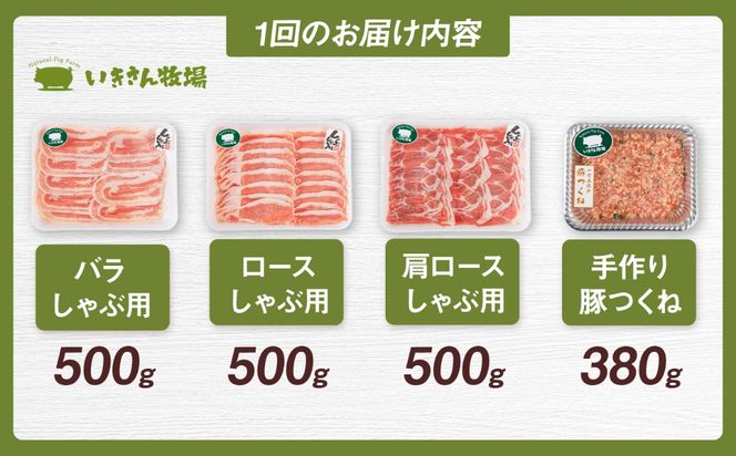 【全3回定期便】一貴山 豚しゃぶ セット糸島市 / いきさん牧場 /鍋 しゃぶしゃぶ 豚しゃぶ 肩ロース ロース つくね バラ 豚バラ [AGB007] 豚しゃぶ しゃぶしゃぶ 肩ロース 豚バラ 豚つくね つくね