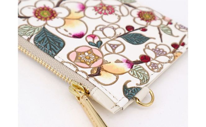 【文庫屋大関】すっきりカードケース　梅花【皮革工芸品】 ファッション小物 雑貨 フラグメントケース 小銭入れ付き 収納 スマート 日本製 花柄 