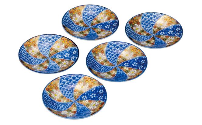 九谷焼　5.5号皿揃　金花詰 （5枚セット）a01 食器 キッチン雑貨 キッチンアイテム 雑貨 小物 お皿 丸皿 食卓 テーブルコーディネート 