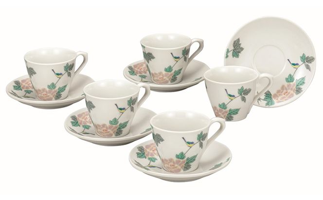 九谷焼 コーヒーセット・小鳥（5客セット） a04 工芸品 民芸品 伝統技術 カップ ソーサー 