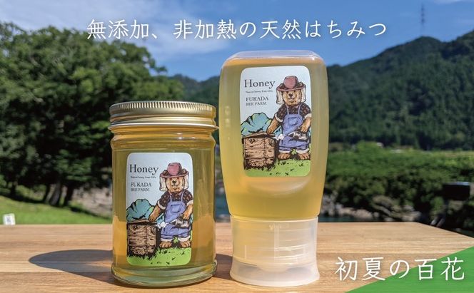 合計530g 天然蜂蜜 国産蜂蜜 非加熱 生はちみつ 岐阜県 美濃市産 初夏 (蜂蜜230g入りガラス瓶1本、蜂蜜300g入りピタッとボトル1本のセット)B13 深田養蜂のハチミツ