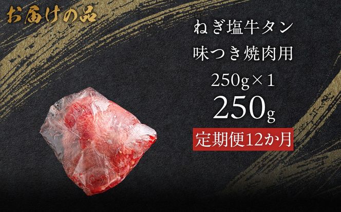 【12か月定期便】ねぎ塩牛タン味つき焼肉用 250g (250g×1) MROBM053