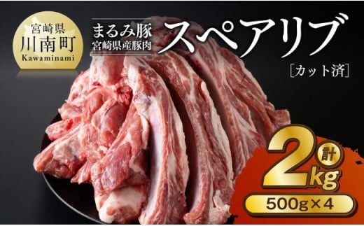 「まるみ豚」宮崎県産豚肉 スペアリブ 計2kg(カット済) [ 豚肉 豚 肉 国産 川南町 スペアリブ ][D11509]