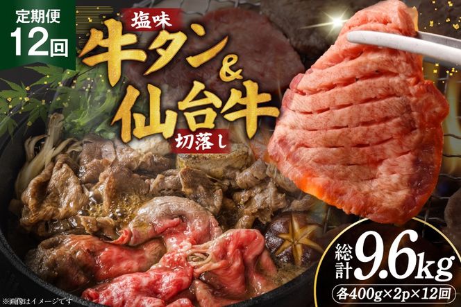 定期便 12回 牛タン 牛肉 お肉の宮城県堪能セット 厚切り牛タン 塩味・仙台牛 切り落とし 各 400g [佐藤精肉店 宮城県 気仙沼市 20566221] 肉 精肉 牛たん 牛タン塩 牛たん塩 冷凍 焼肉 牛タン BBQ 牛 切り落とし アウトドア バーベキュー 厚切り タン 牛たん