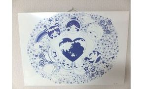 BN-5 ☆ペン画：世界に愛を　人類に和を