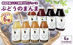 幸田町産ぶどう使用（無添加、無糖、無加水）100％ジュース 多種類 6本詰め合わせ 180ml×6本 合計1080ml ｜ ぶどうジュース 葡萄ジュース 巨峰 デラウェア 甲斐路 ベリーA セミヨン ナイアガラ アレキサンドリア コンコード 種ぶどう 愛知県 幸田町