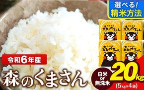 令和6年産 無洗米 も 選べる 森のくまさん 20kg 5kg × 4袋  白米 熊本県産 単一原料米 森くま《1月中旬-1月末頃出荷予定》《精米方法をお選びください》送料無料---ng_mk6_j1_24_38500_20kg_h---