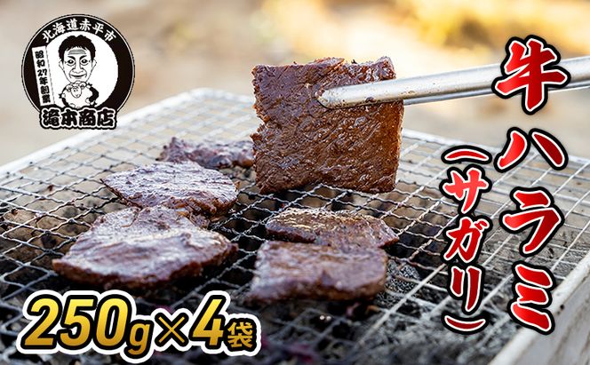 たきもとの牛ハラミ（サガリ）250g×4袋　焼肉 バーベキュー BBQ 牛 牛肉  ハラミ サガリ 冷凍 アウトドア タレ 味付け 北海道 ふるさと納税