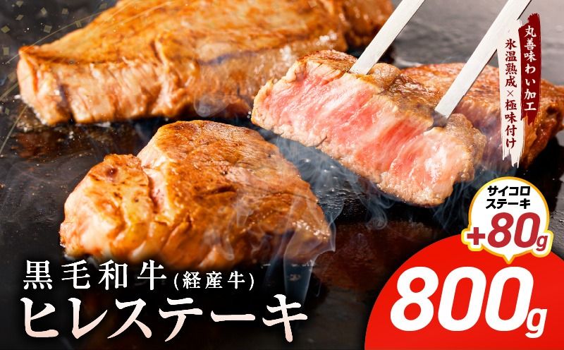 mrz0210 [特別規格]黒毛和牛 ヒレステーキ + サイコロステーキ 合計 880g[氷温熟成×極味付け 小分け 牛肉 和牛 経産牛 訳あり サイズ不揃い 規格外 数量限定]