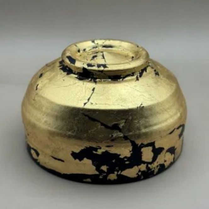 抹茶碗 漆黒 金箔貼り（マット仕上げ）［NF69］ 303446_CU90035
