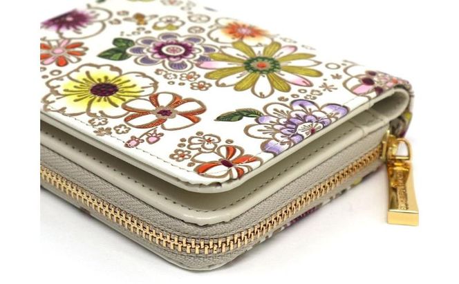 【文庫屋大関】二つ折りファスナーミニ財布 みつばち【皮革工芸品】財布 二つ折り 小物 お札 カード 小銭 コンパクト 牛革 手作り 日本製 墨田区 東京都