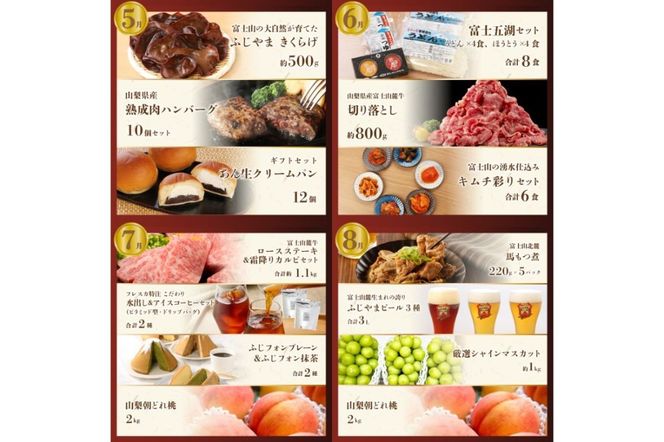 【厳選特産品が毎月届く】 富士吉田プレミアム定期便（松） 米 肉 ハンバーグ 刺身 ビール コーヒー 炭酸水 フルーツ スイーツ 山梨 富士吉田