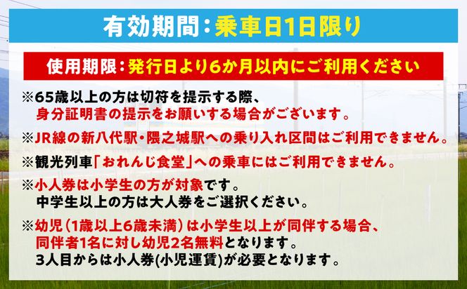 ＜肥薩おれんじ鉄道沿線自治体共通返礼品＞ 肥薩おれんじ鉄道 おれんじ一日フリー切符 （八代駅～川内駅間） 【65歳以上または小人2枚】　 電車 きっぷ 乗車券