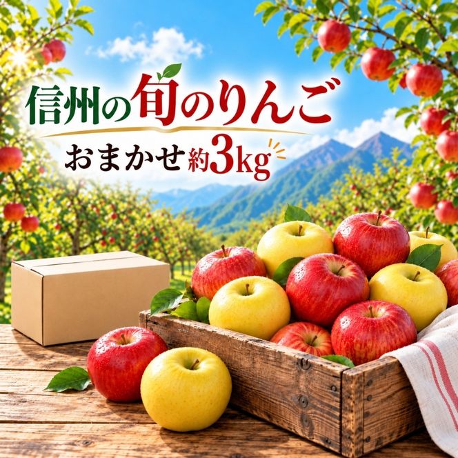信州の旬のりんごおまかせ 約3キロ（りんご・リンゴ・林檎）| りんご おまかせ 先行受付 予約 長野県 長野県産 信州産 長野県 伊那市 信州のりんご 信州 長野 伊那市産 上伊那 甘い みずみずしい シャキシャキ 約3kg 家庭用 りんご リンゴ 林檎 産地直送 フルーツ 果物 デザート おやつ【012-90】