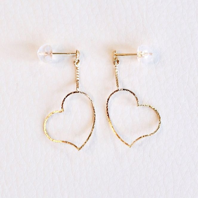 K18 YG イエローゴールド 揺れる ハート 地金 ピアス 保証書付 NO-1903 K18 SWAD025