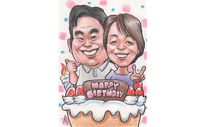 似顔絵　2名（背景体つき） 絵画 インテリア 