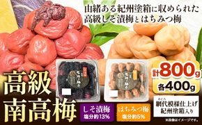 高級南高梅 はちみつ梅・しそ漬梅 計800g(各400g) 網代模様仕上紀州塗箱入り 澤株式会社《90日以内に出荷予定(土日祝除く)》和歌山県 日高町 梅干し はちみつ はちみつ梅 しそ梅 しそ 紀州南高梅 紀州塗 送料無料---wsh_swa14_90d_25_20000_800g---