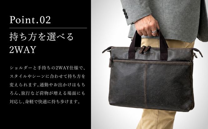 ブレリアス　白化合皮横型薄マチ手提げ（26673-01）クロ
