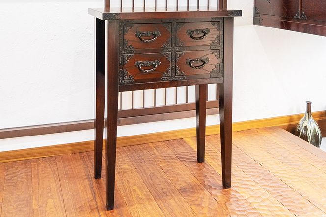 仙台箪笥 四ツ抽コンソール85 拭き漆塗り (申込書返送後、1ヶ月～6ヶ月程度でお届け)|06_kyk-190301