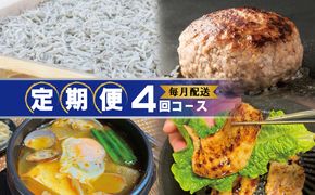 099Z288 店主セレクト 食べ比べ 定期便 全4回（ハンバーグ／しらす／スンドゥブチゲ／サムギョプサル）【毎月配送コース】