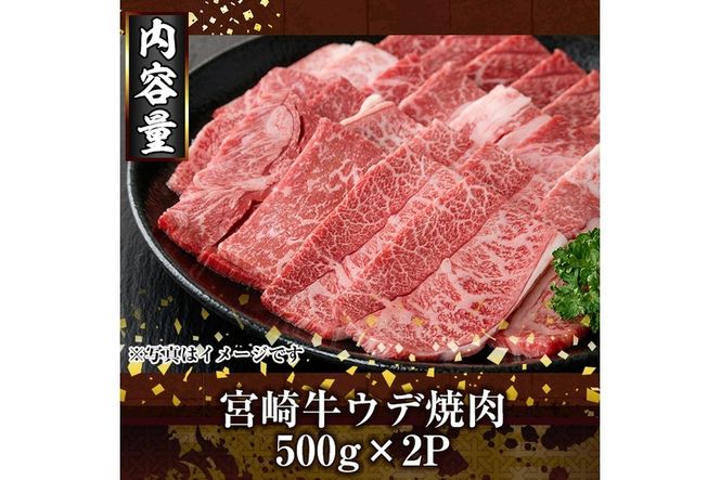 宮崎牛ウデ焼肉(1kg・500g×2P) お肉 牛肉 黒毛和牛 ブランド和牛 冷凍 国産 焼肉 BBQ ウデ 【R-96】【ミヤチク】