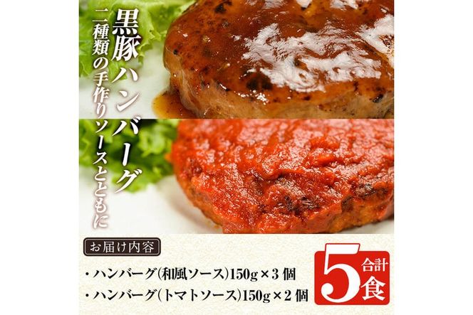 a007 鹿児島黒豚「短鼻豚」無添加ハンバーグセット合計5個！鹿児島黒豚肉を100％使用した手作り無添加ハンバーグ【鹿児島ますや】