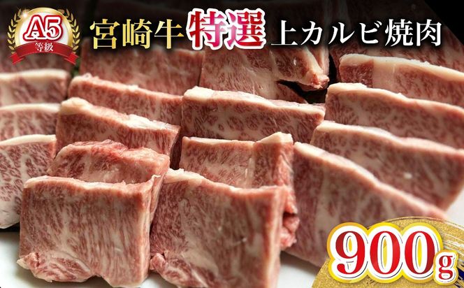 【新鮮チルド発送!!】A5等級宮崎牛特選上カルビ焼肉 900g（黒毛和牛 牛肉 宮崎牛 赤身 カルビ 焼肉用 宮崎県）
