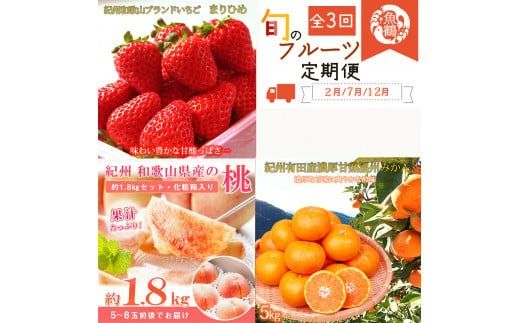 【全3回】紀州和歌山産旬のフルーツ定期便 (いちご・桃・有田みかん) 【tkb375】