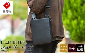 豊岡鞄 L.E.D BITES HORSE ショルダーバッグ B301T ブラック / エルイーディーバイツ メンズ 紳士 馬革 ブランド 薄マチ スマートシルエット アオリポケット シンプル スーツ カジュアル バッグ カバン かばん 鞄 木和田正昭商店