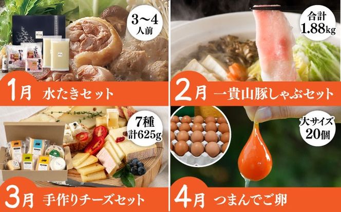 【全12回定期便】糸島ガッツリお楽しみ定期便（水炊き / しゃぶしゃぶ / チーズ / 卵 / ヨーグルト / ウインナー / 野菜 / お茶漬け / 明太子 / スイーツ / 牛肉 / 豚肉 ） 《糸島》 [AAH002] 定期便 定期購入 詰め合わせ 送料無料 グルメ おすすめ セット 人気 お楽しみ