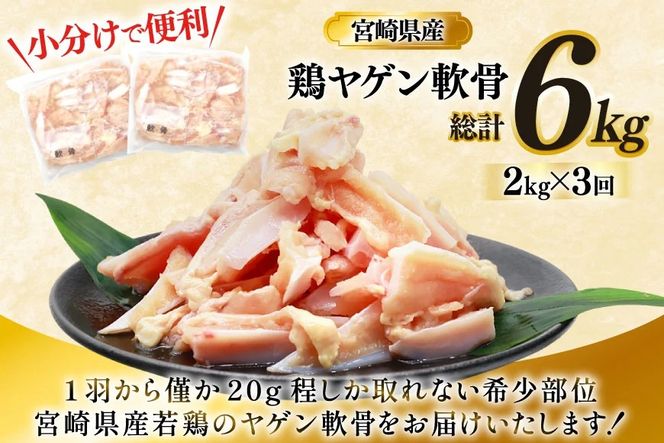 鶏肉 定期便 軟骨 若鶏 鶏軟骨 1kg 2p 3回 総計6kg [ミヤケイフード 宮崎県 美郷町 31bp0004] 小分け 冷凍 ヤゲン軟骨 ヤゲン なんこつ とりにく