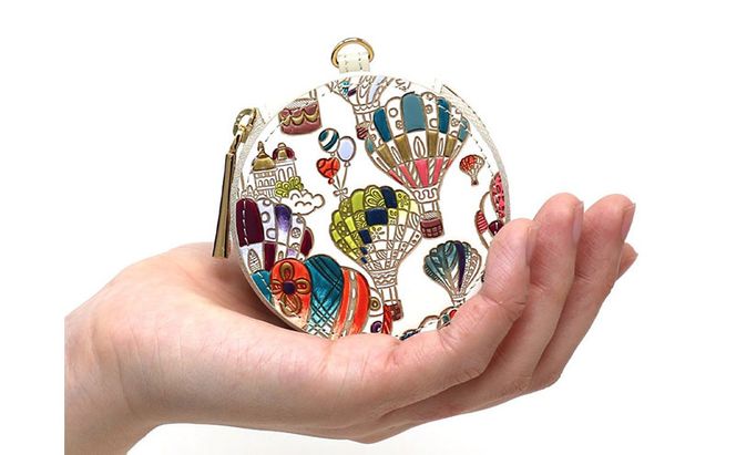 【文庫屋大関】マカロンポーチ 気球【皮革工芸品】 ポーチ ミニポーチ 小物入れ アクセサリー入れ イヤホン入れ 収納 保管ケース 手のひらサイズ  本革 革 皮革 工芸品 工芸 雑貨 ギフト プレゼント 日本製 東京