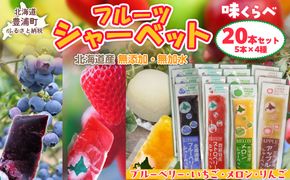 北海道 豊浦町 シャーベット 4種 味くらべ 各5本ずつ（ ブルーベリー、いちご、メロン、りんご ） TYUN019