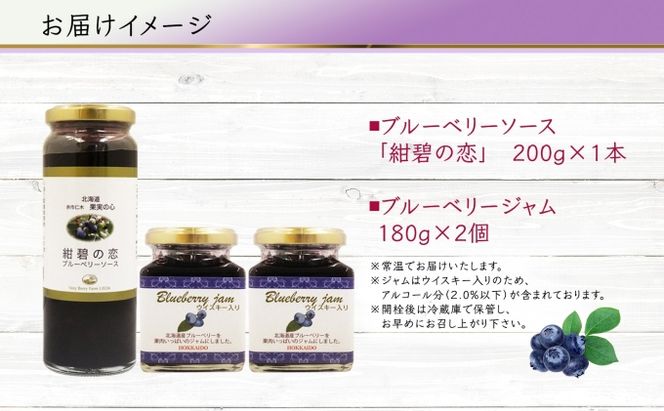 北海道産 ブルーベリーソース 200g 1本 ブルーベリージャム 180g 2個セット ジャム瓶 ブルーベリー 詰め合わせ フルーツ 果物 自然農園 お取り寄せ ギフト 贈り物 産地直送 のし 北海道 仁木町 