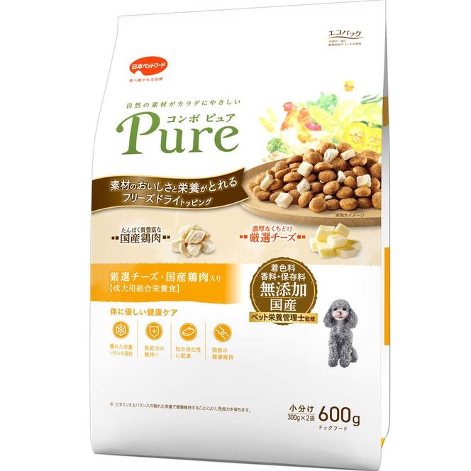 コンボ ピュア ドッグ 厳選チーズ・国産鶏肉入り 600g ｘ12(ケース単位) ドッグフード