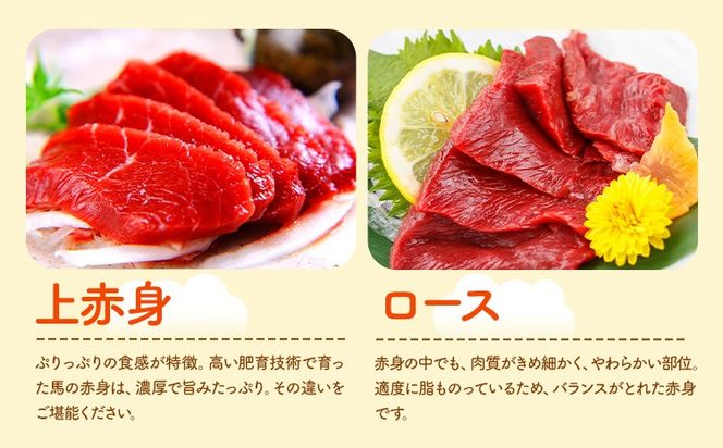 馬刺し 極上 赤身 2種 食べ比べ 株式会社利他フーズ《30日以内に出荷予定(土日祝除く)》 上赤身 ロース 国産 冷凍 生食用 肉 馬肉 ふるさと納税馬刺し 熊本県 南阿蘇村 送料無料 馬刺 ばさし 名物---isms_rita01_30d_r7_13500---