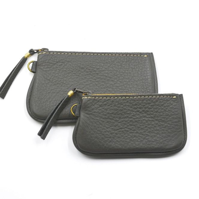 益子の革工房maharoのファスナーコインケース・カードケースセット　ダークグレー｜栃木県 益子町 ふるさと納税 コインケース カードケース 2個セット 牛革 手作り（AX133-5）