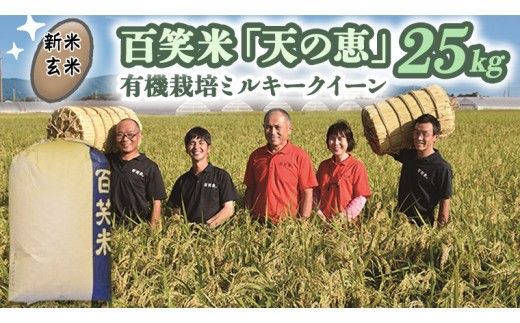 【 玄米 】百笑米 「 天の恵 」 有機栽培 ミルキークイーン 25kg R7年産 米 コメ 茨城県 単一米 [AC024ci]