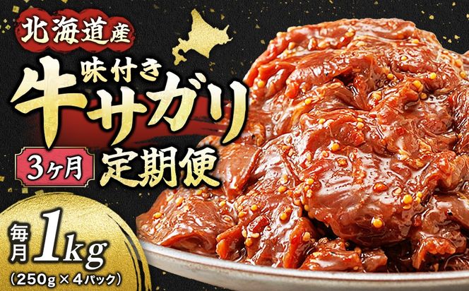 【定期便 3ヶ月連続】 数量限定 北海道産 味付き 牛サガリ（牛ハラミ）250g×4パック | 大容量 小分け 国産 希少 牛肉 焼肉 サガリ ハラミ 牛 焼き肉 BBQ bbq 一人暮らし セット おかず 牛サガリ丼 ホルモン 冷凍 焼肉食材専門店 トリプリしおた 北海道 釧路町 釧路超 特産品 121-1239-64