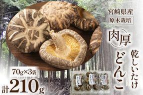 宮崎県産 原木栽培 乾しいたけ 肉厚 どんこ 70g 3袋 計210g [本吉 宮崎県 日向市 452061462] しいたけ 椎茸 乾燥 干し 国産