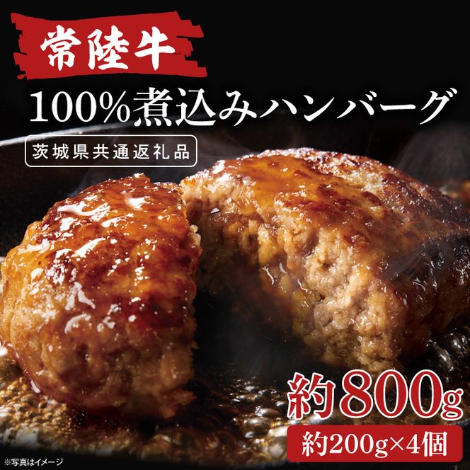 【茨城県共通返礼品】常陸牛100％煮込みハンバーグ 200g×4【牛肉100％ 和牛 シェフ監修 デミグラスソース 湯煎 小分け 冷凍保存 ギフト お取り寄せ 北茨城市 茨城県】(AA217)