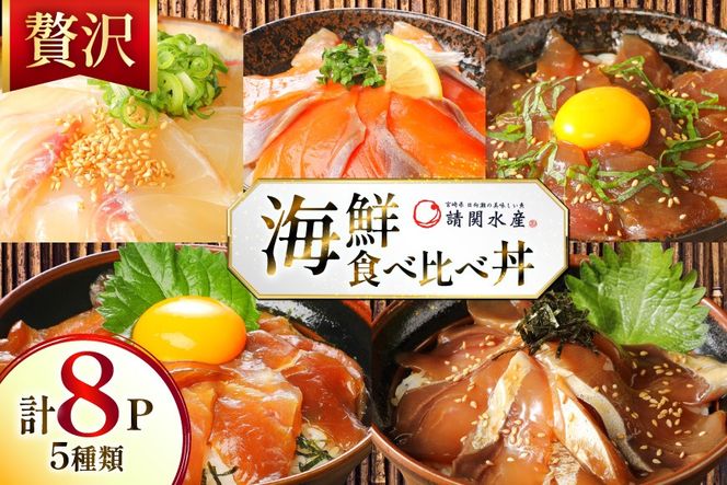 海鮮丼 漬丼 全5種 8食 セット [請関水産 宮崎県 日向市 452061675] ブリ マダイ マグロ サーモン カツオ 海鮮丼の具 海鮮丼セット 食べ比べ 冷凍 漬け丼 簡単 個包装 時短 お茶碗盛り